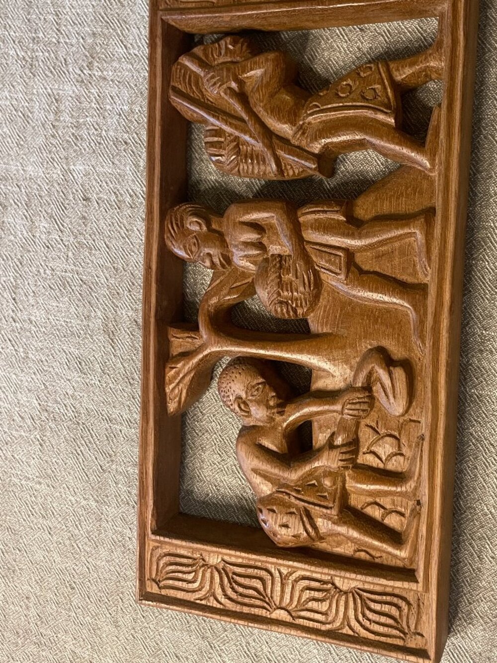 Vintage African Wood Carved Wall Panel Decor Plaque 12" X 5.5"